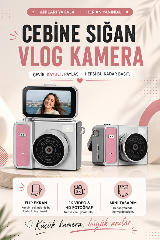 Retro Nano Cam™ | 2K 1440P Mini Vlog Kamerası